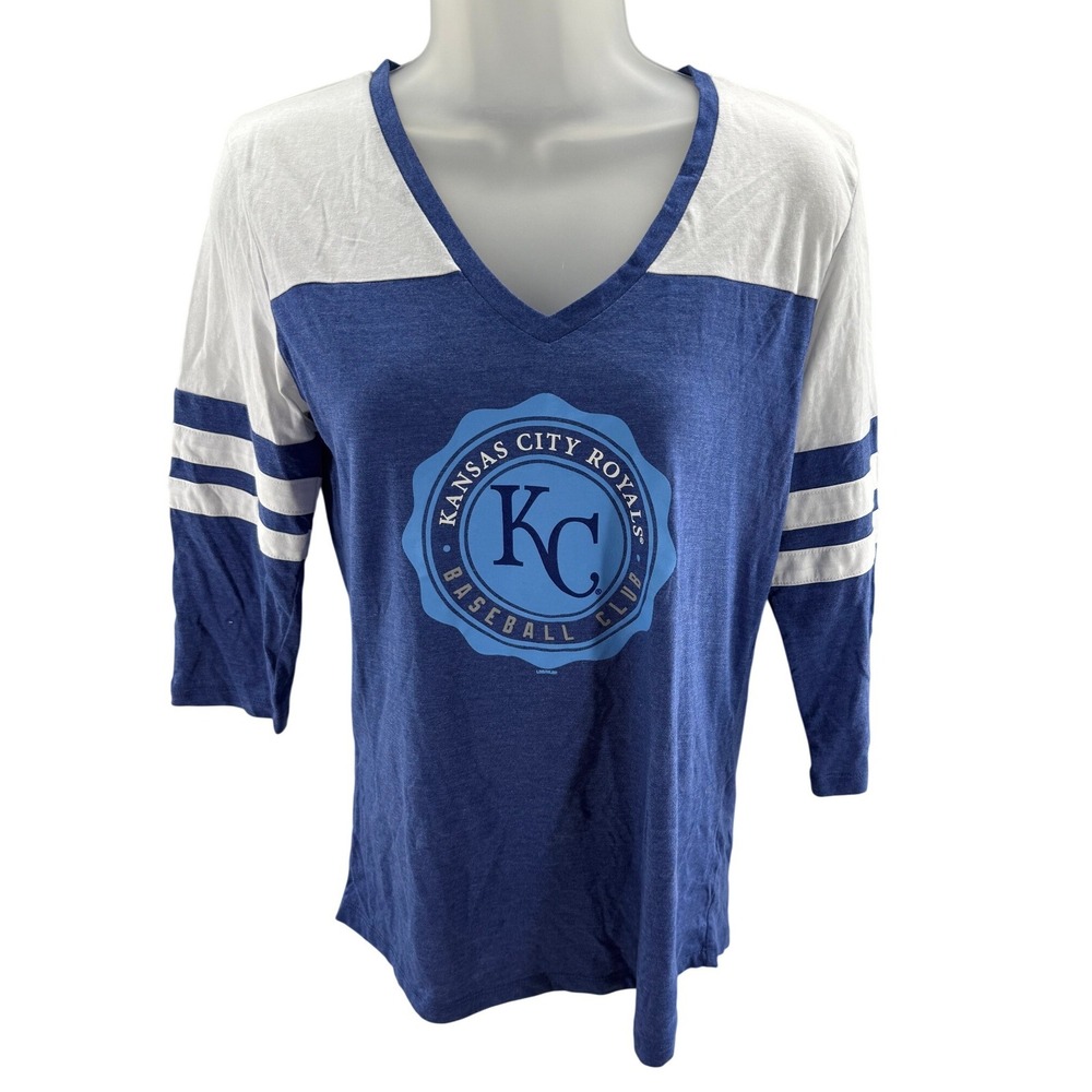 MLB Kansas City Royals Womens Blue V-Neck Baseball Tee Shirt Small NEW